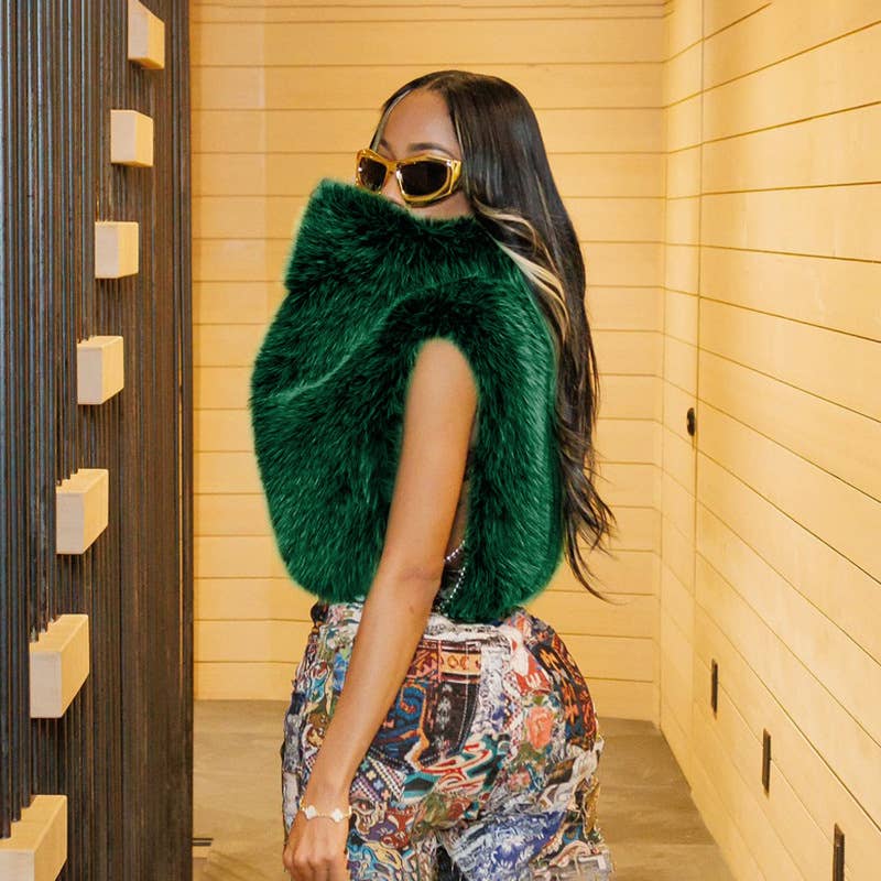 Fashion standing collar fur waistcoat