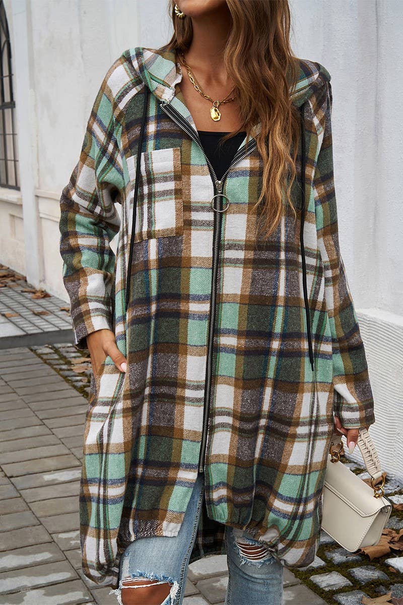 CWOCO0257_CASUAL LOOSE CONTRAST ZIP HOODED JACKET