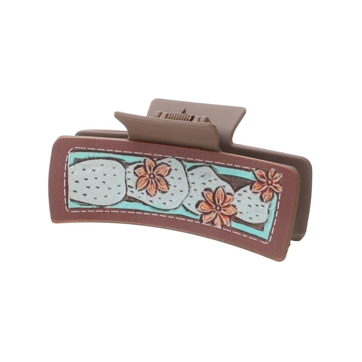 Western Cactus Feather Floral Print Hair Claw