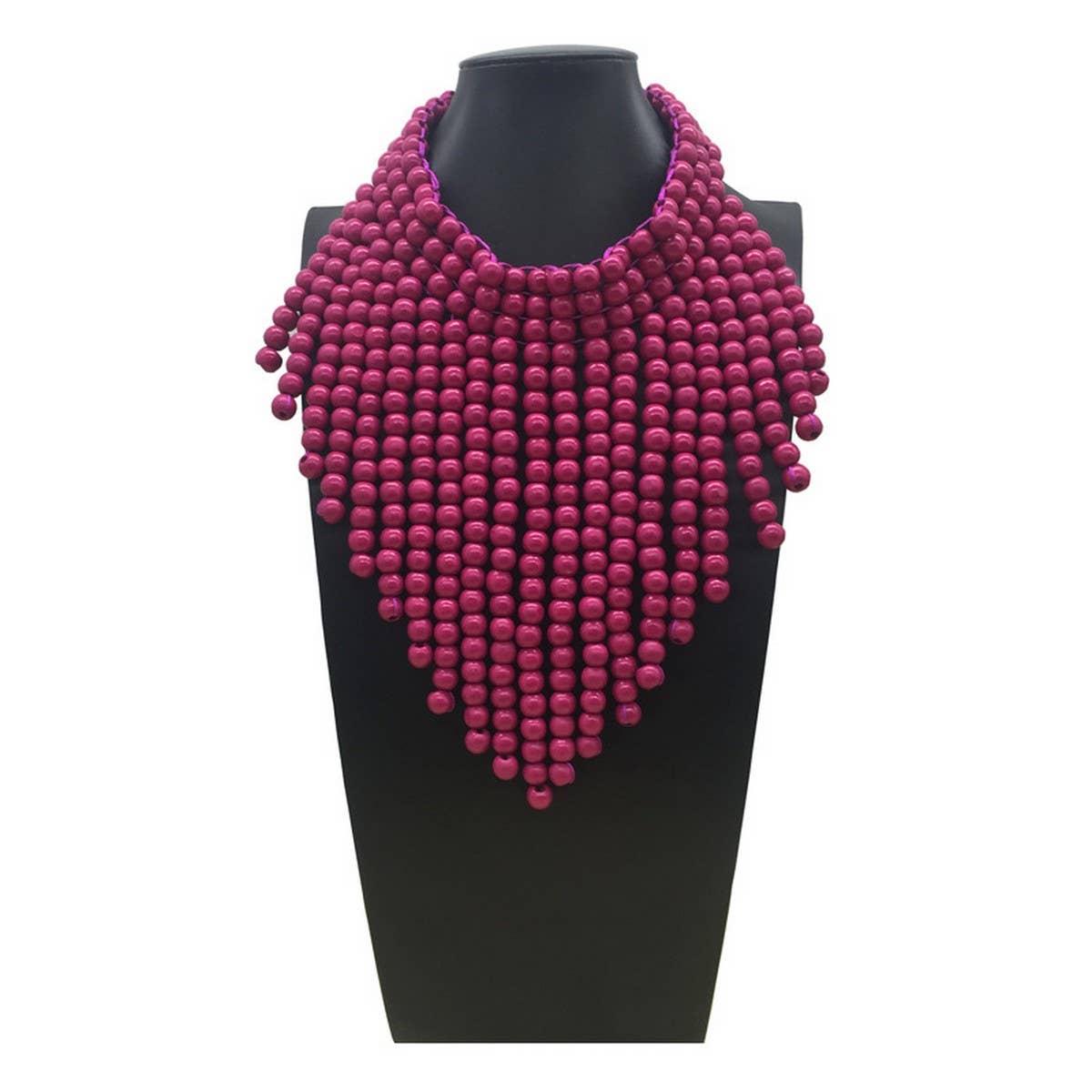 SOLID COLOR WOODEN BEAD TASSEL NECKLACE_CWMM4967