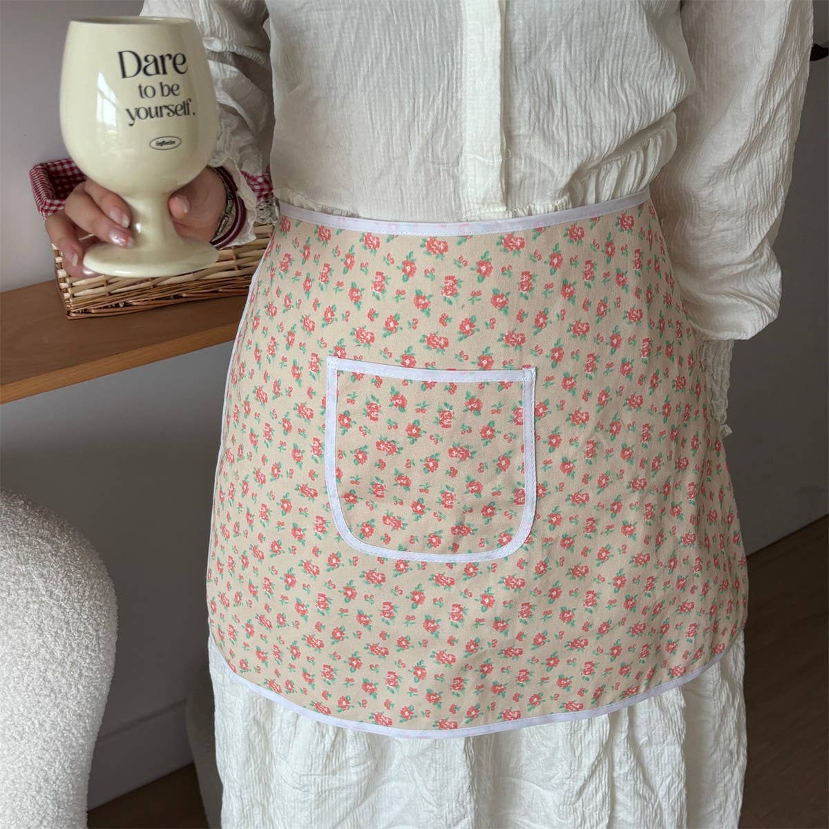 SMALL FRESH HALF-LENGTH CANVAS FLORAL APRON_CWMM5843