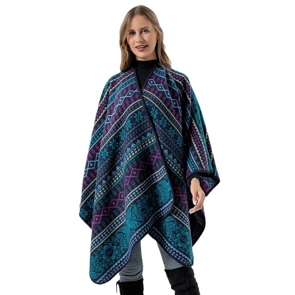 LINE PATTERN SCARF THICKENED KNITTED CAPE SHAWL