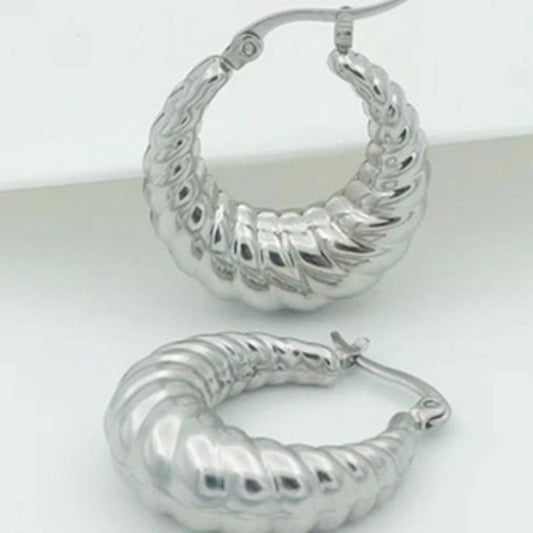 VINTAGE STAINLESS STEEL HOLLOW HOOP EARRINGS