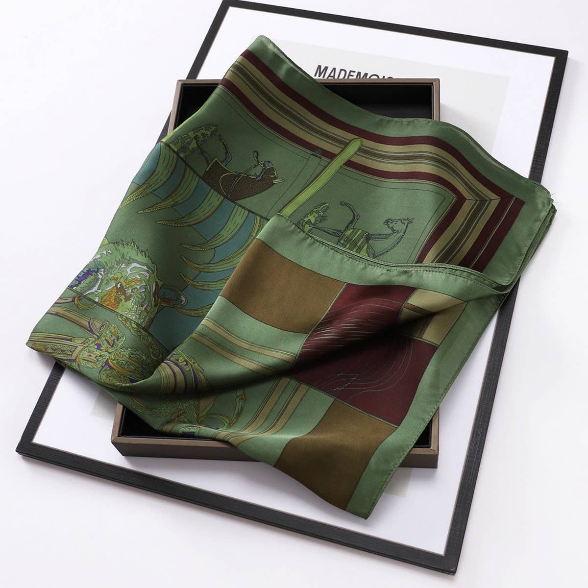 Vintage Letter Print Satin Square Scarf for Women