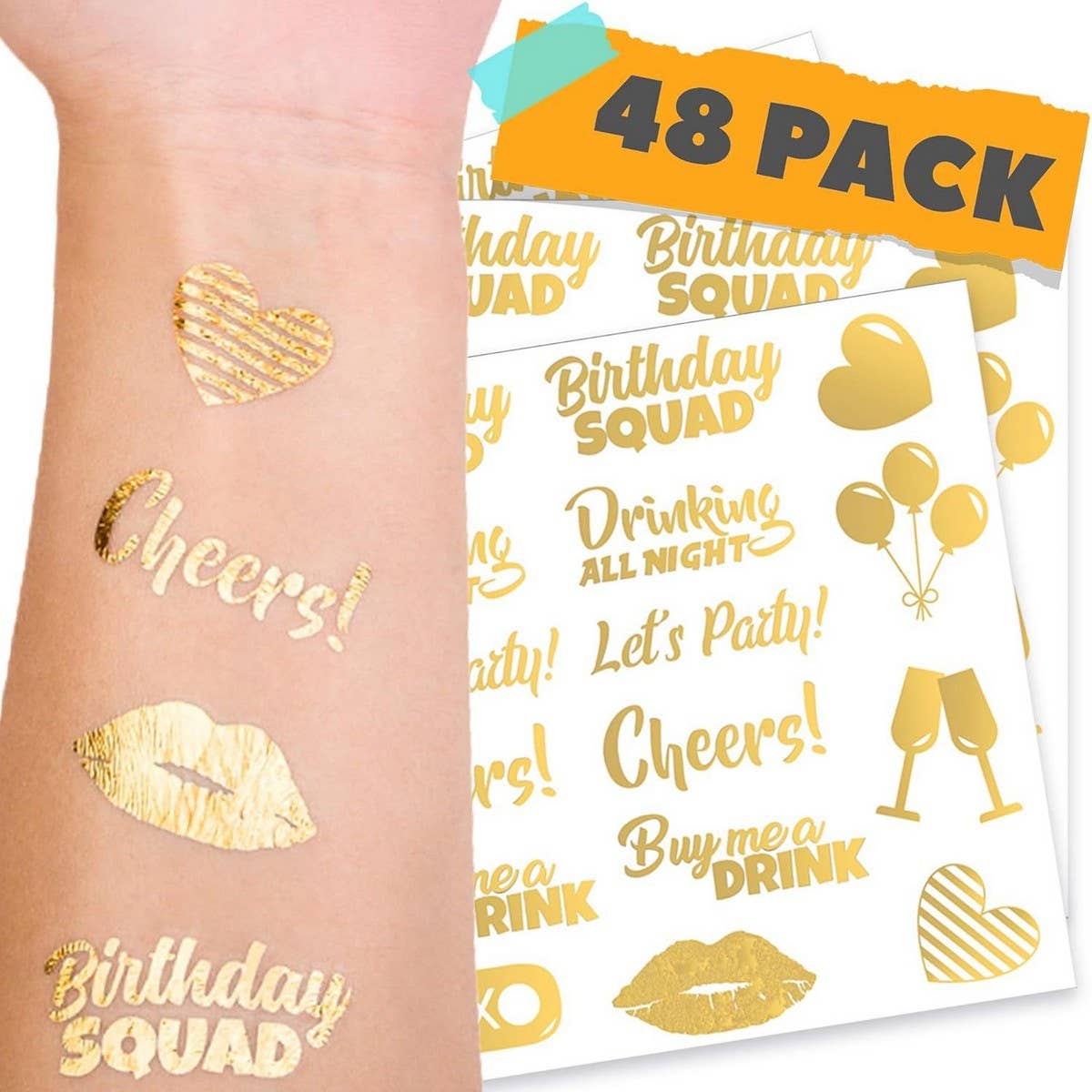 Gold Foil Birthday Party Metallic Tattoo Stickers