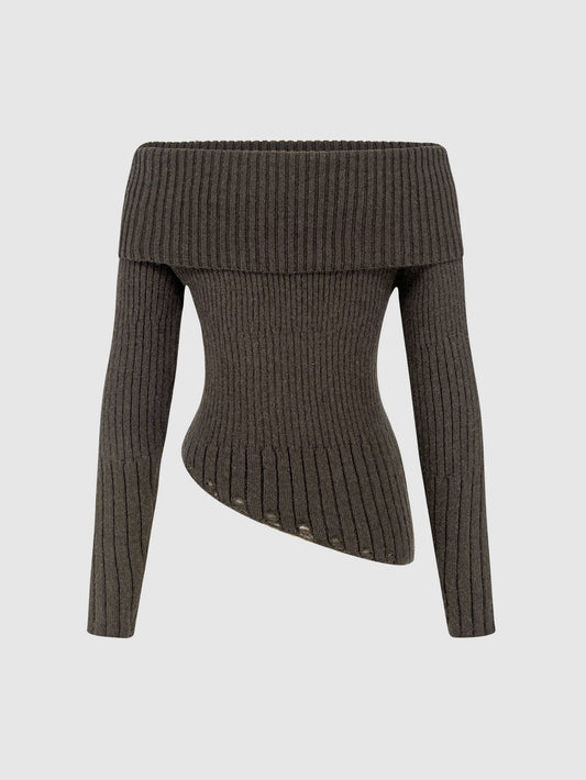 Goodluck Letter Slim-Fit All-In-One Hem Sweater