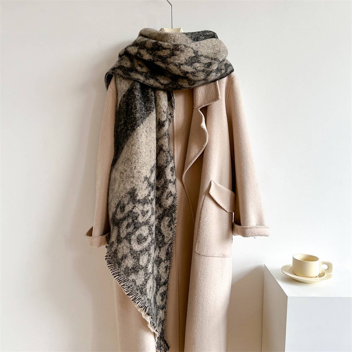 Leopard Print Fuzzy Scarf - Thick Warm for Women