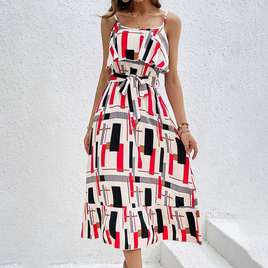 HOLIDAY-CHIC STRIPED PRINT LACE-UP DRESS