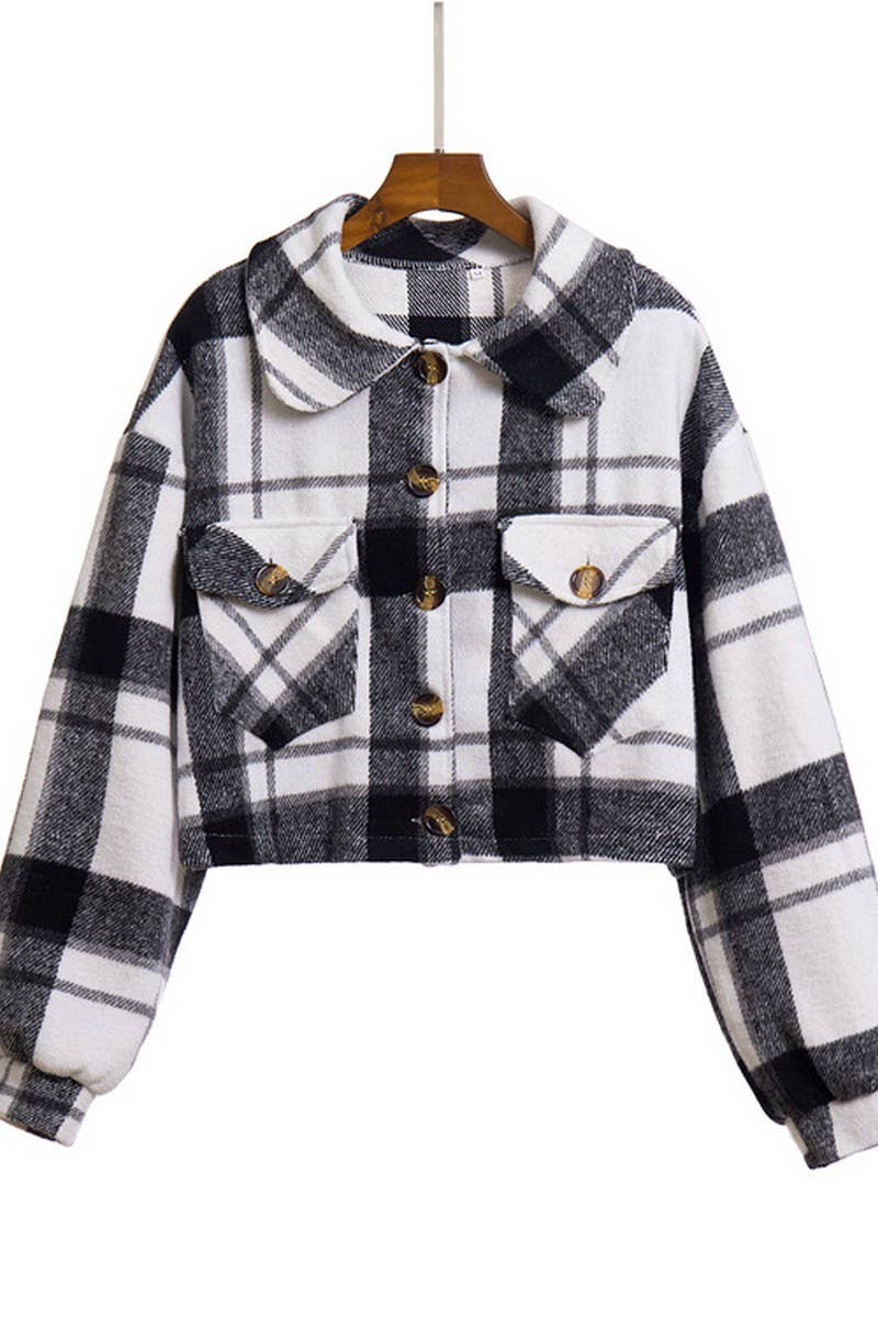 CWOCO0419_PLAID LANTERN SLEEVE LONG AND SHORT WOOLEN COAT