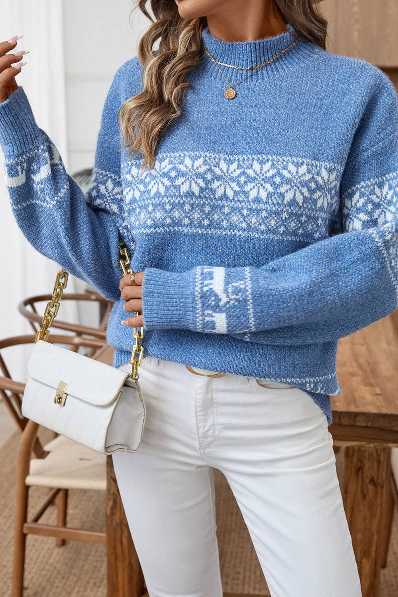 CWOSWL07453_CHRISTMAS SNOWFLAKE HALF TURTLENECK SWEATER