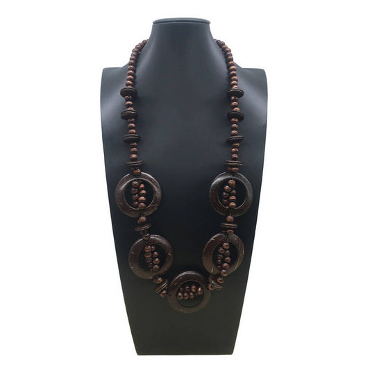 ETHNIC COCONUT SHELL WOOD BEAD NECKLACE