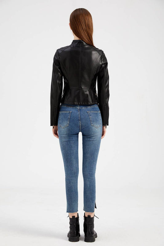 Studded leather jacket for women