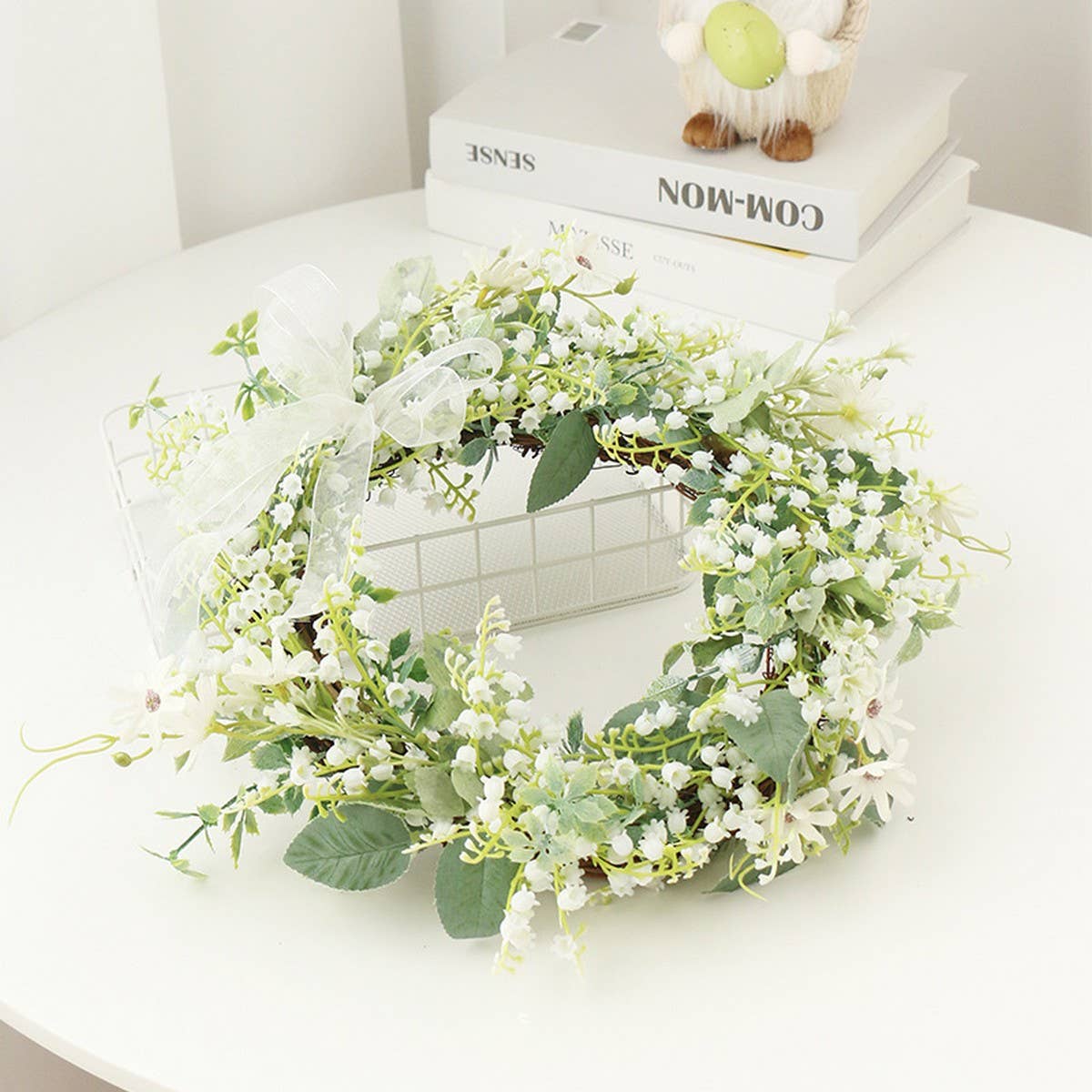 Spring Artificial Bellflower Bow Wreath Decor_CWAJE05383
