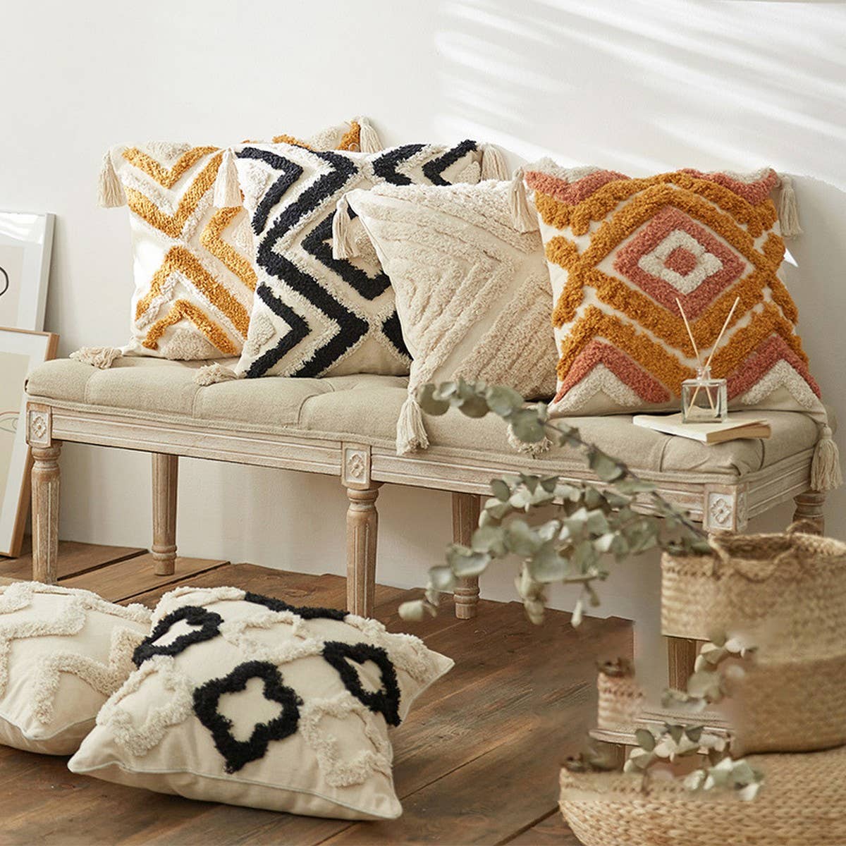 Cotton Linen Pillow Cover for Living Room Sofa &Bed