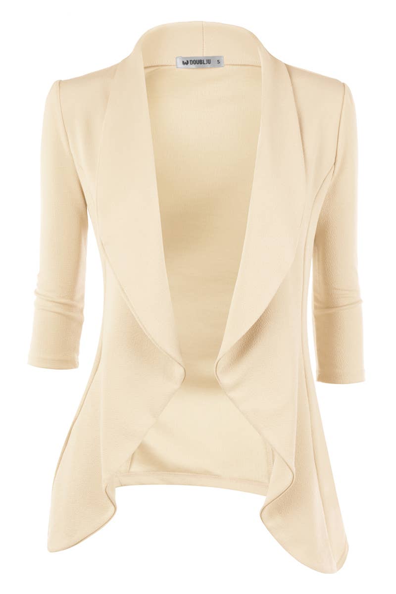 CWOBL089_Casual Work 3/4 Sleeve Open Front Blazer