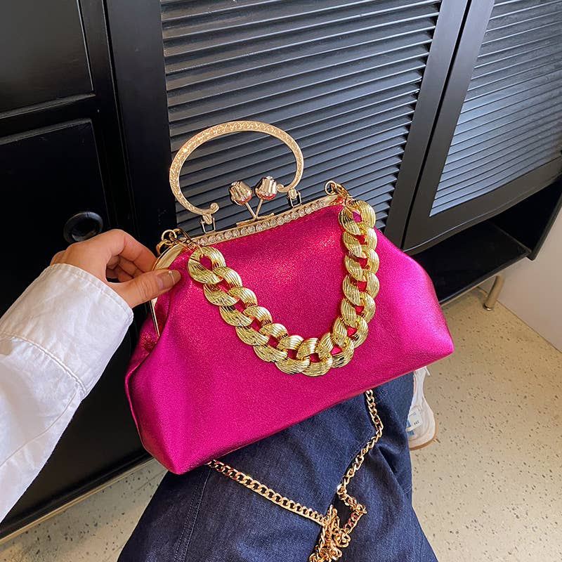 Fashionable candy-colored thick chain handbag