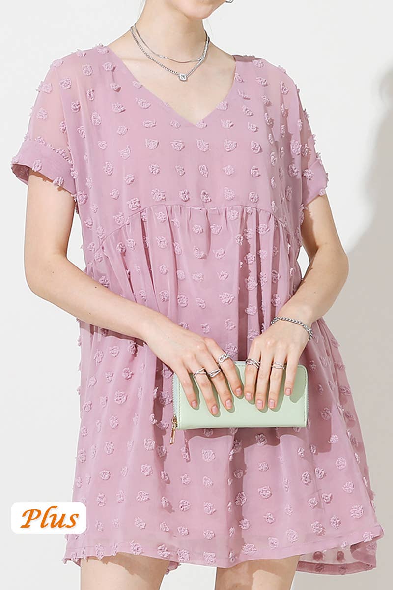 CWDSD10343_DOT CHIFFON SHORT LOVELY V NECK RESS