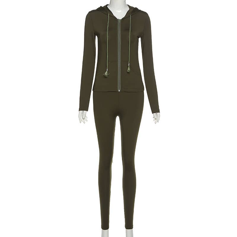 Hooded cardigan slimming sporty casual set