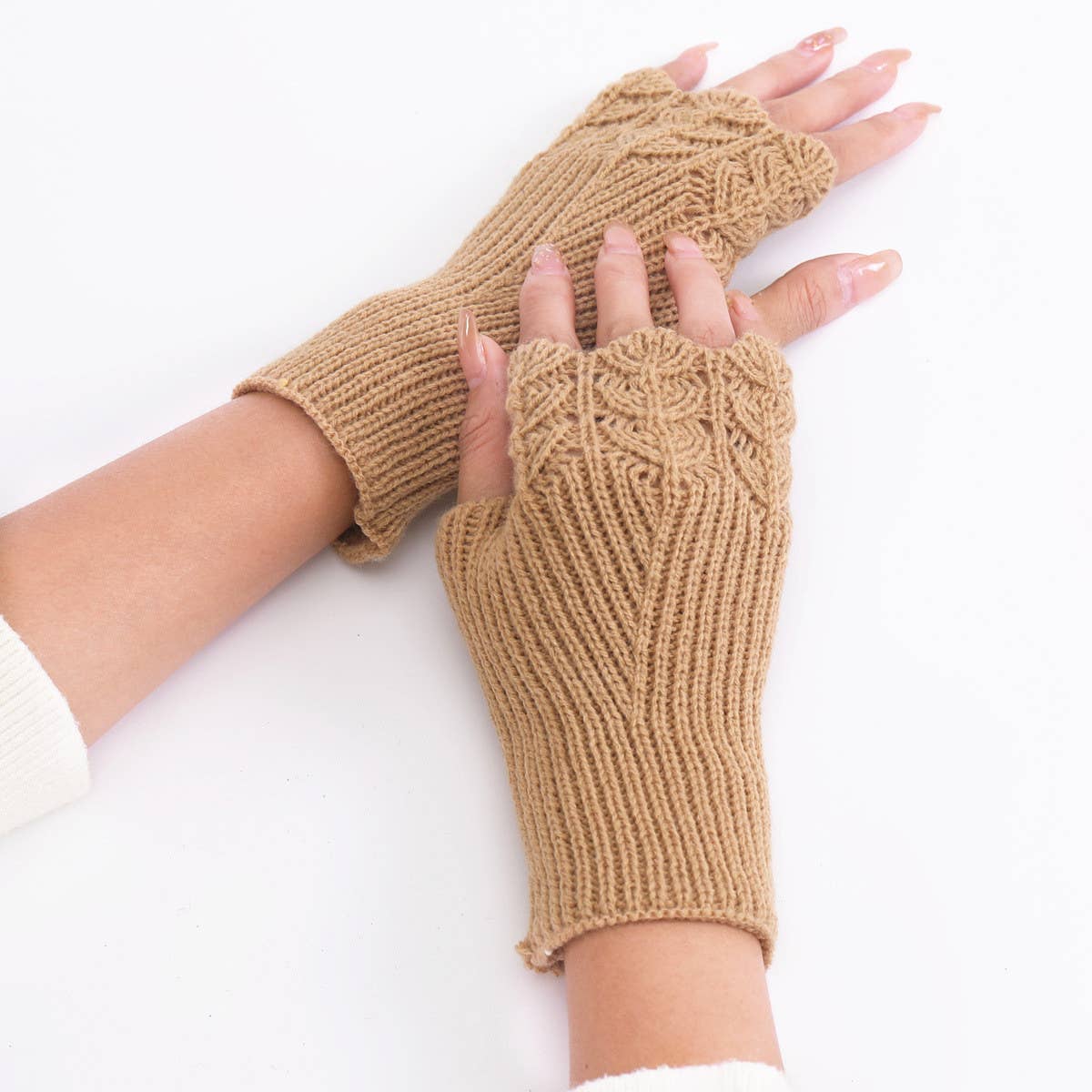 SOLID COLOR KNITTED WARM FINGERLESS GLOVES_CWAG0097