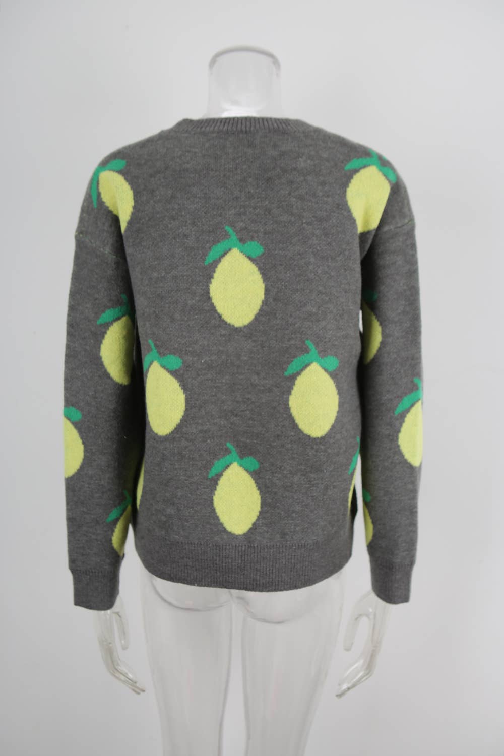 Lemon jacquard round-neck knitted sweater
