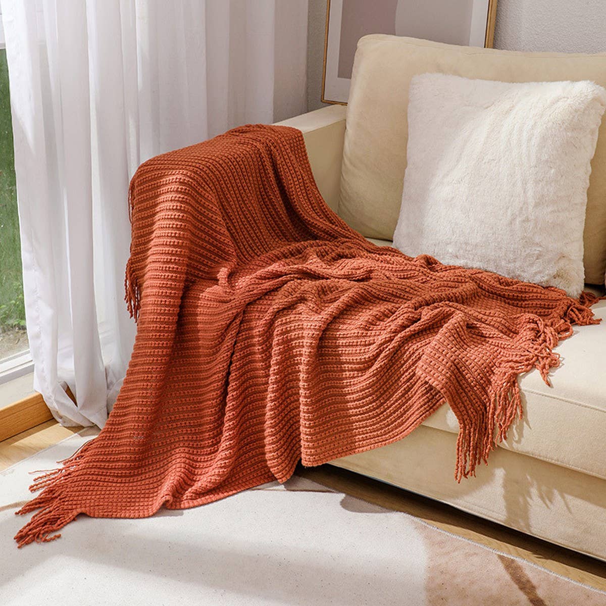 KNITTED SOFT WARM SOFA BLANKET BED END BLANKET