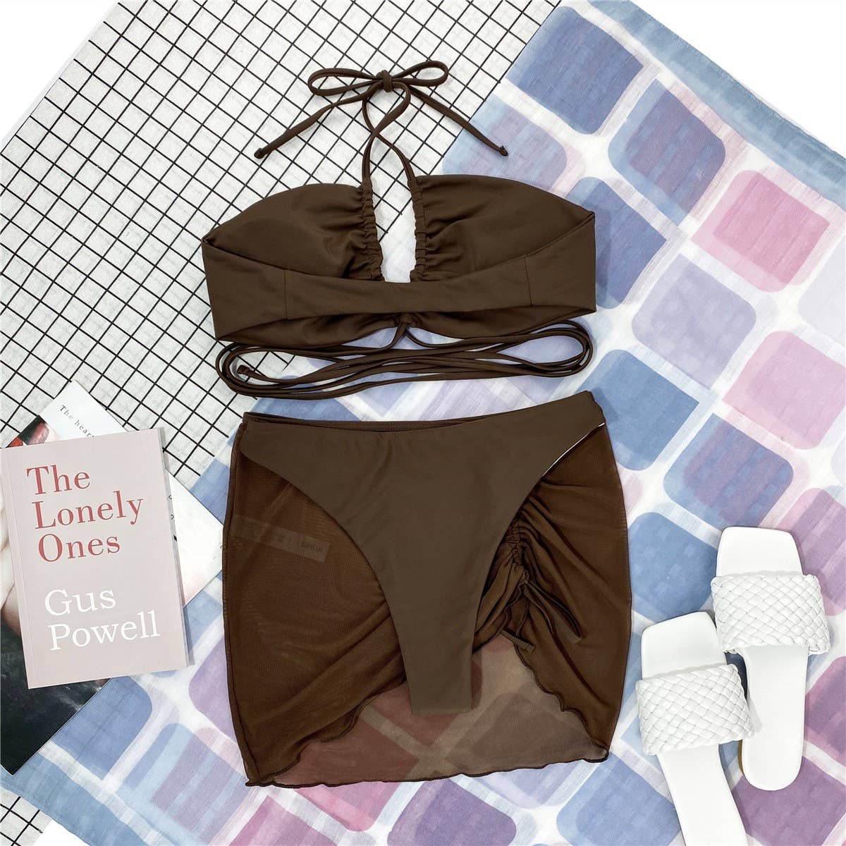 HALTERNECK SPLIT 3-PIECE BIKINI SET | MULTICOLOR