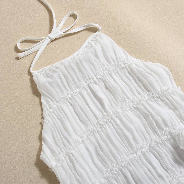 Backless pleated striped personalized dress