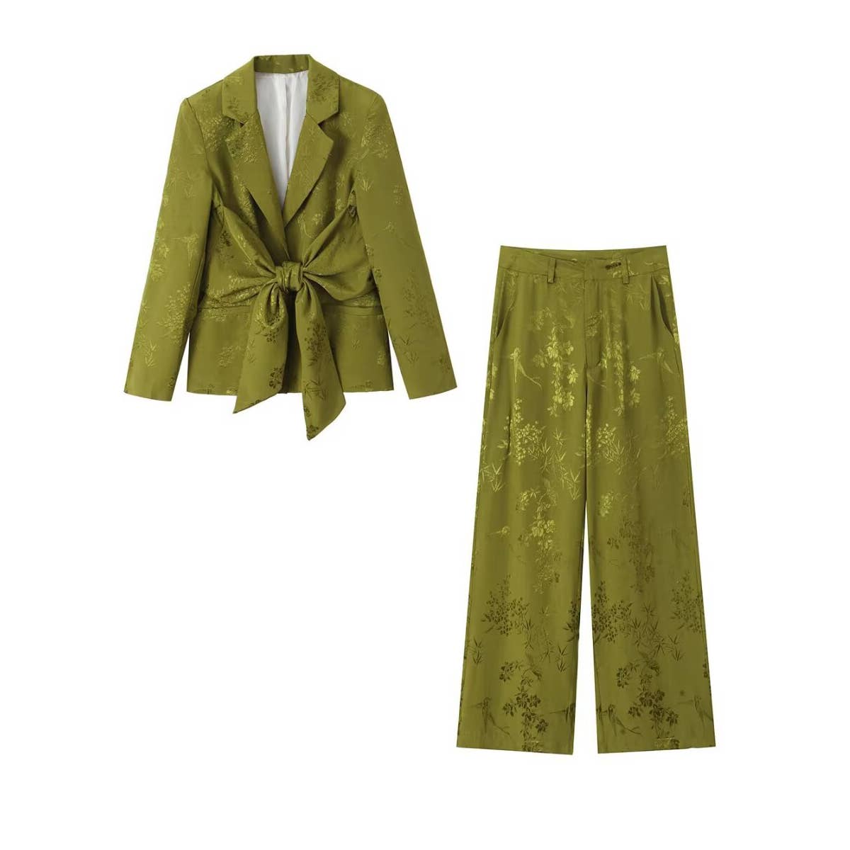 Jacquard straight trousers bow suit jacket set