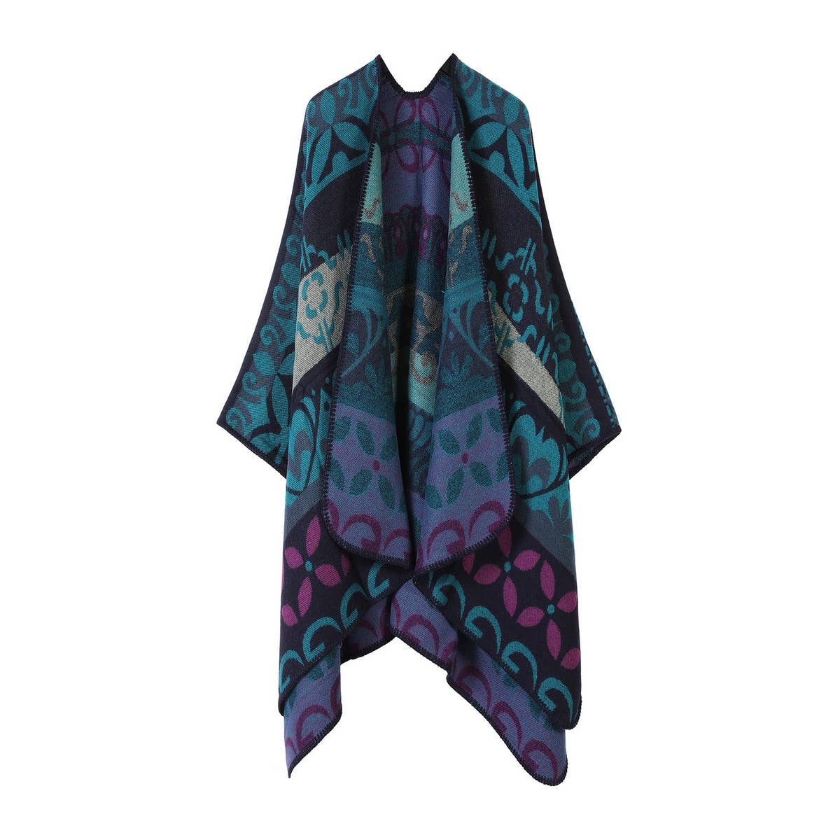 SHAWL SCARF KNITTED JACQUARD SLIT CAPE