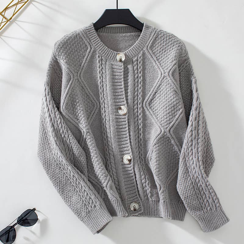 KNIT VINTAGE CREW-NECK LONG SLEEVE SWEATER JACKET