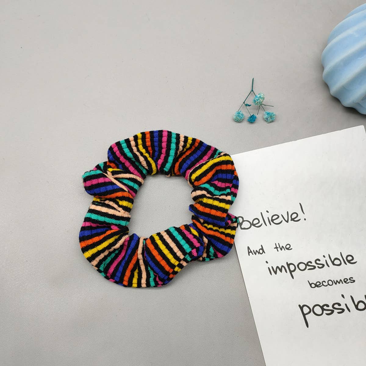 WINTER RAINBOW WHITE PLUSH HAIR TIE