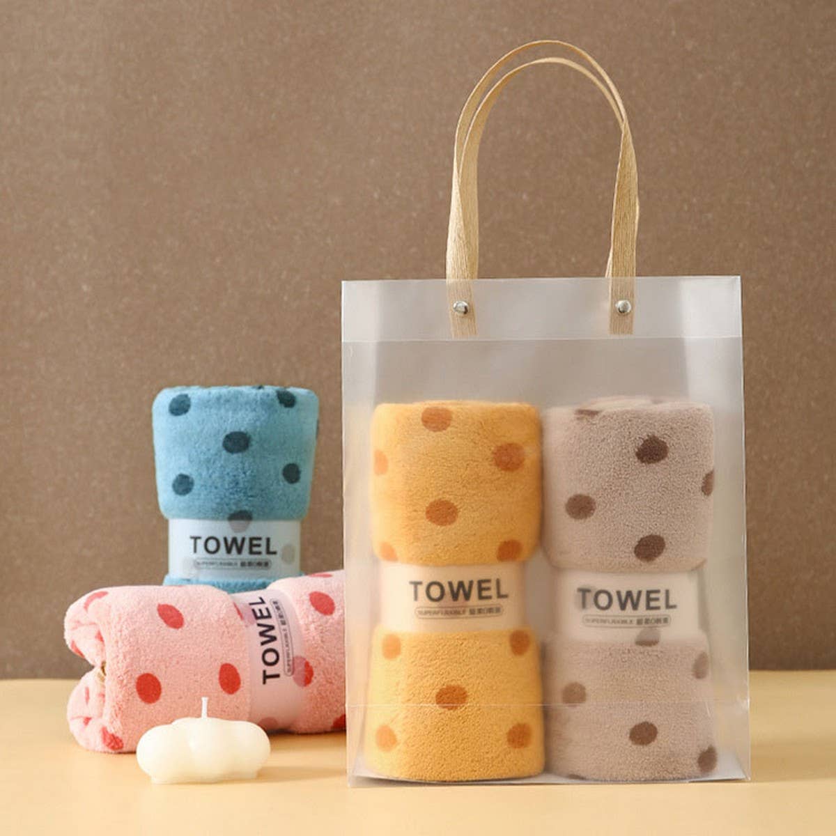 CORAL FLEECE POLKA DOT ABSORBENT FACE TOWEL