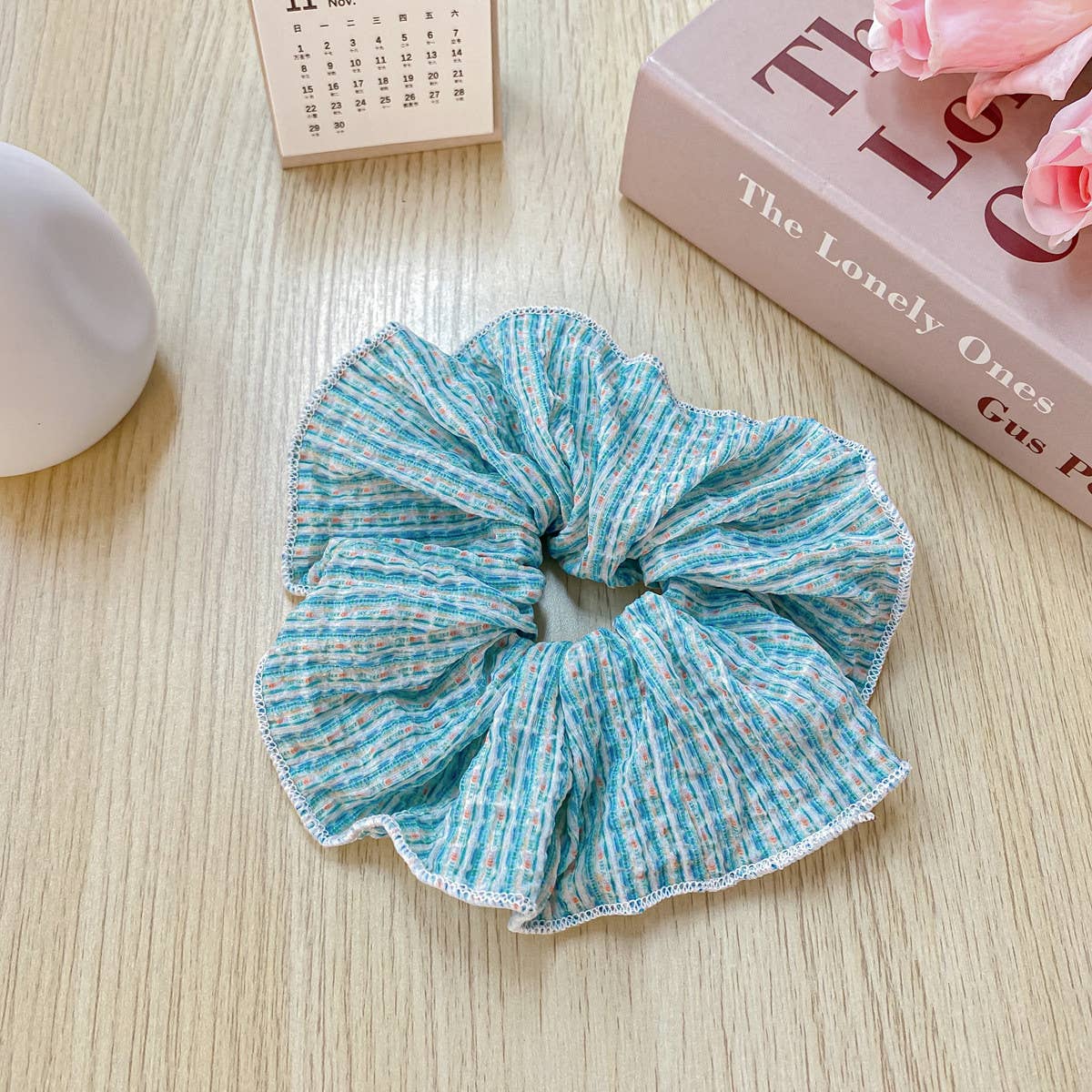 SMALL FLORAL PLEATED VERSATILE HAIR TIE_CWAHA1093