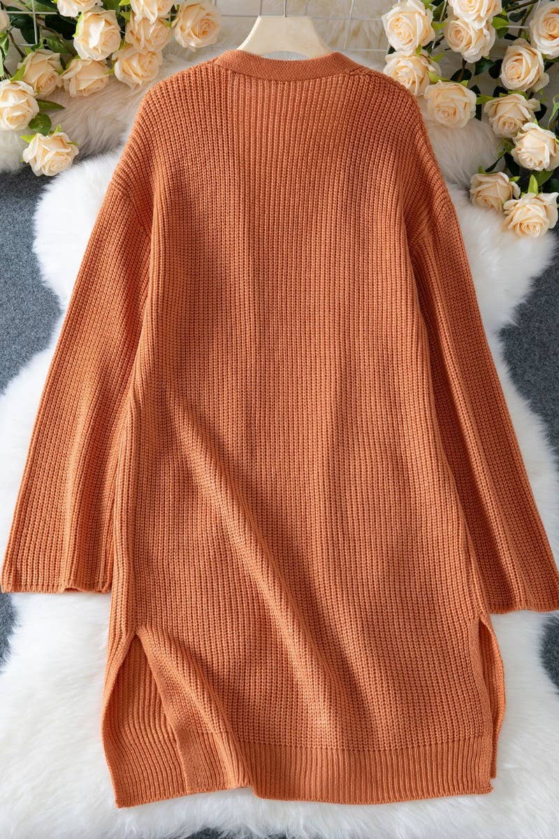 CWOCAL00561_SOLID COLOR CASUAL LOOSE KNITTED CARDIGAN COATS