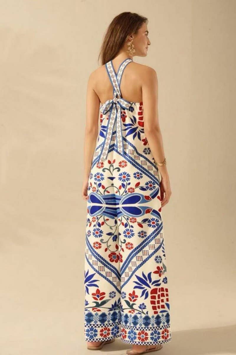 CWBLP2033_FLORAL HALTER SLEEVELESS WIDE LEG PANTS