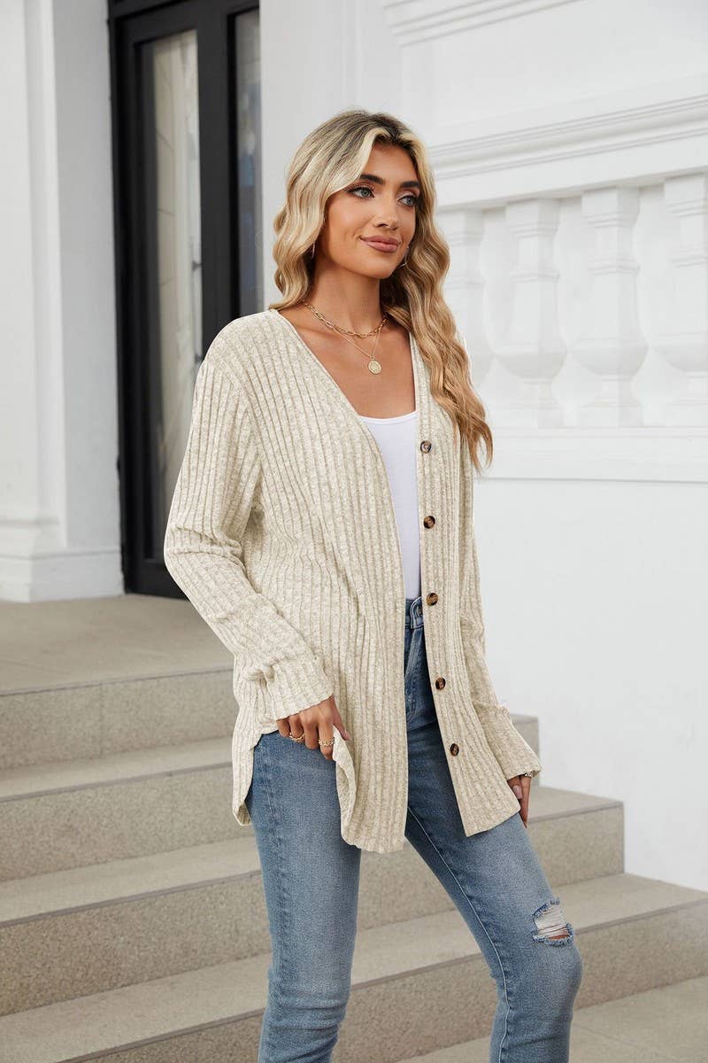 CWOCAL00864_SOLID BUTTON LONG SLEEVE CASUAL CARDIGAN