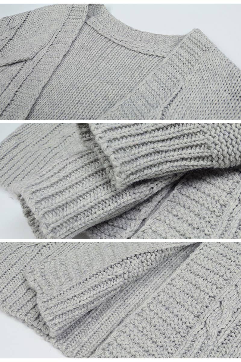 CWOCAL361 Casual Cable Open Front Cardigan Sweater