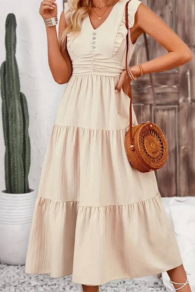 CWDMD5056_RUFFLED SLIM FIT SOLID COLOR LONG CAKE SKIRT