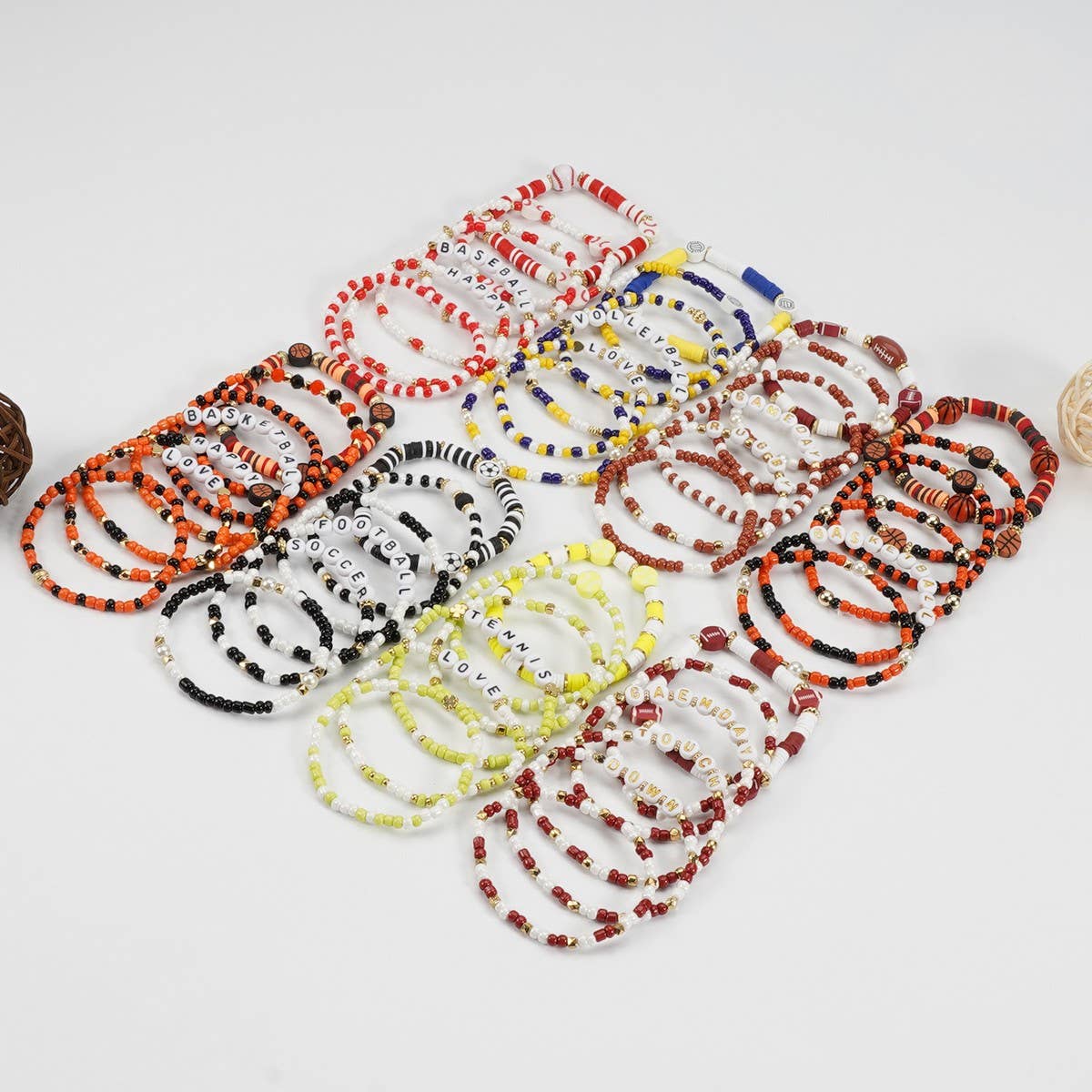 CWAJE05677_SPORTS BALL CHARM BEADED ELASTIC GAME BRACELET