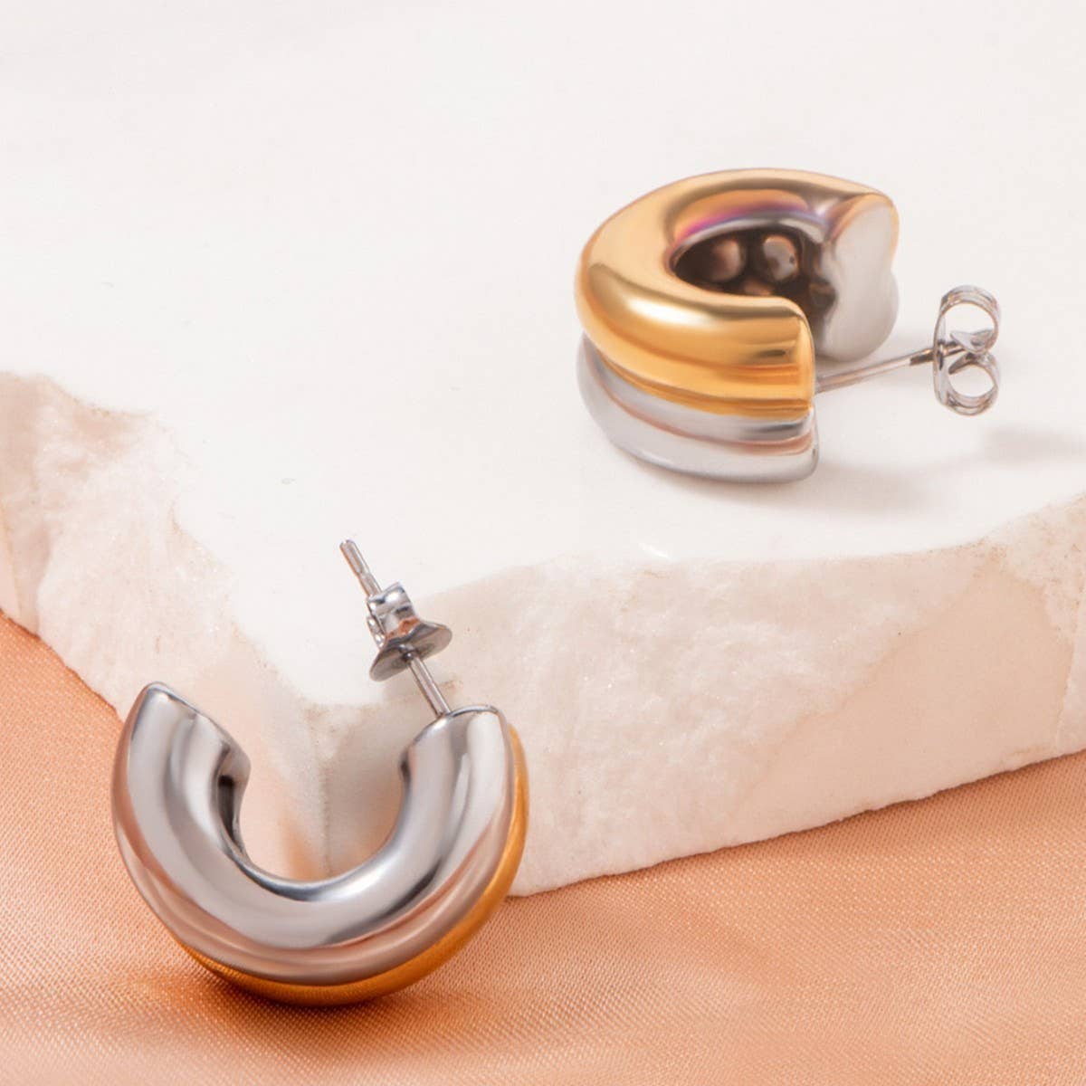 GEOMETRIC GOLD-PLATED FASHION DOUBLE-LAYER EARRINGS