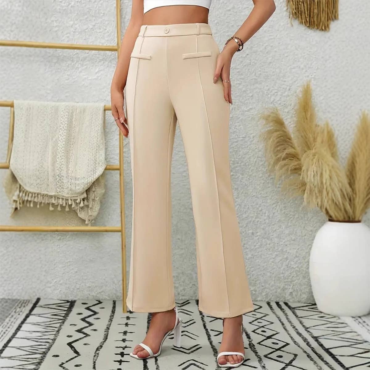 Trim stretch suit pants with front pockets