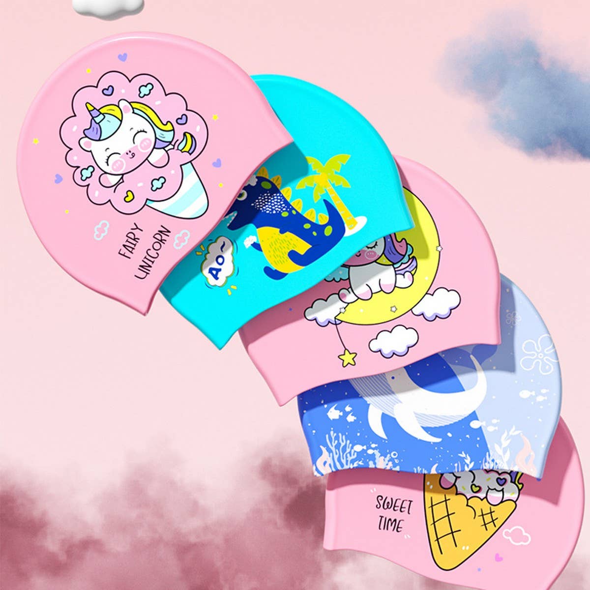 Girls Unicorn Swim Cap Silicone Waterproof Comfort