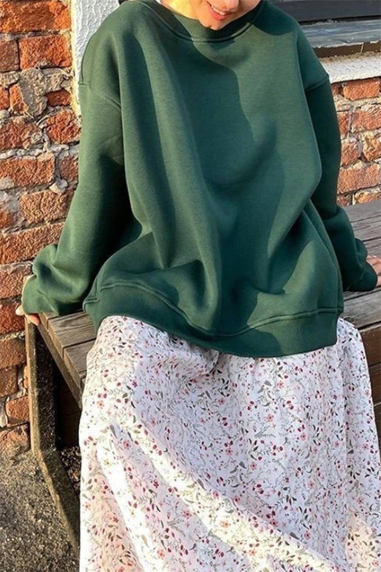 SOLID COLOR CREW NECK LOOSE FASHION HOODIE