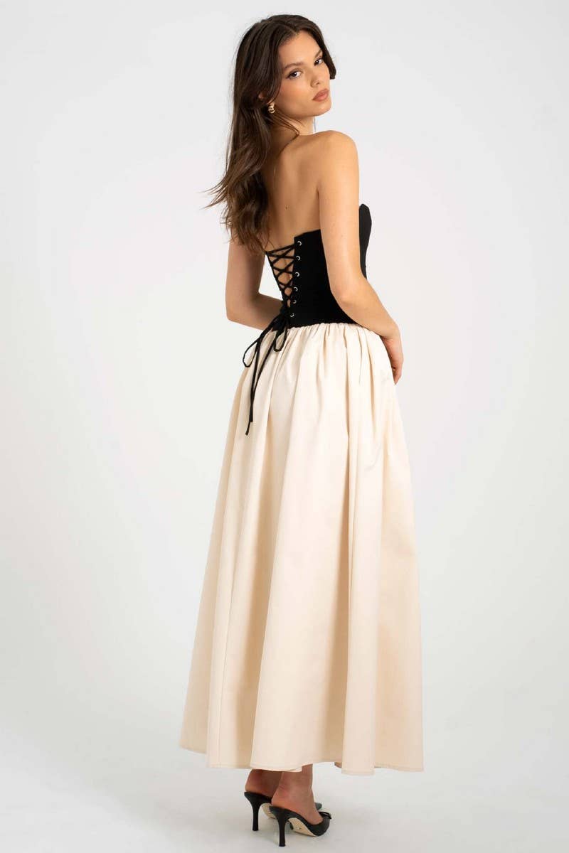 CWDMD6298_SUMMER CONTRAST COLOR TUBE TOP SLEEVELESS DRESS