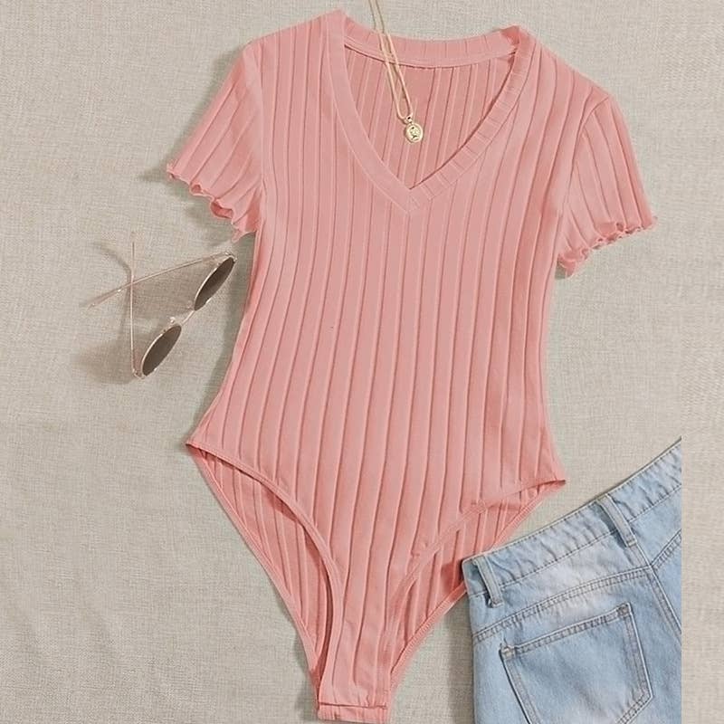 Sexy tight cotton ribbed round neck jumpsuit