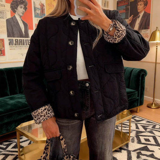 Leopard print patchwork loose retro coat