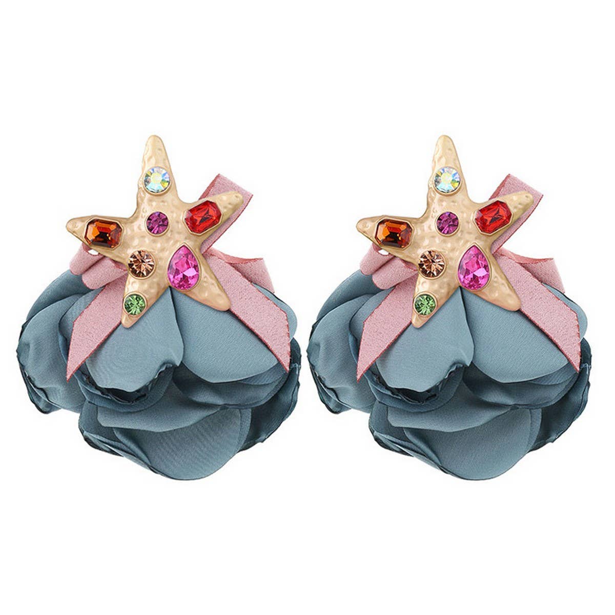 Handmade Starfish Floral Rhinestone Earrings