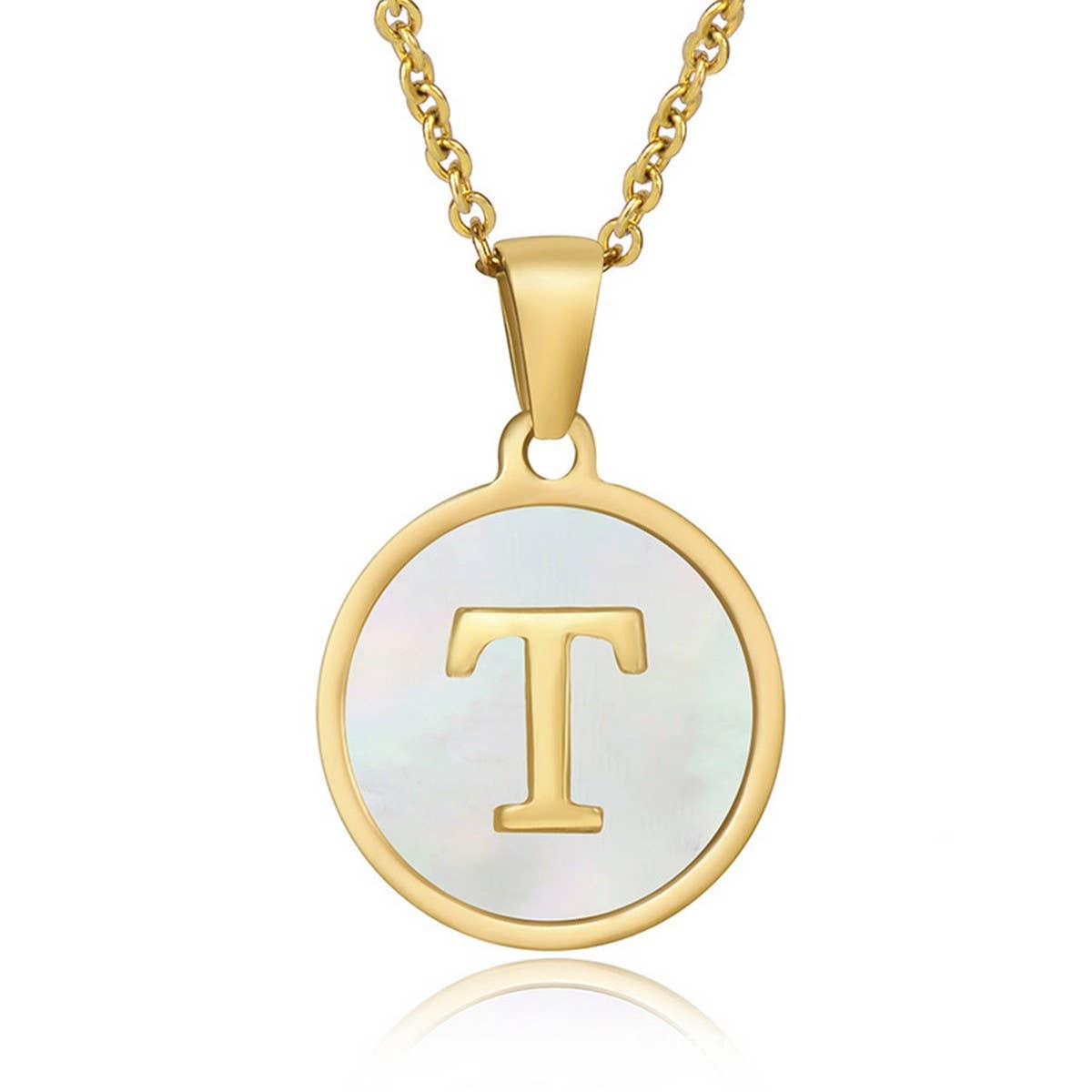 CIRCULAR SHELL ENGLISH LETTER PENDANT NECKLACE