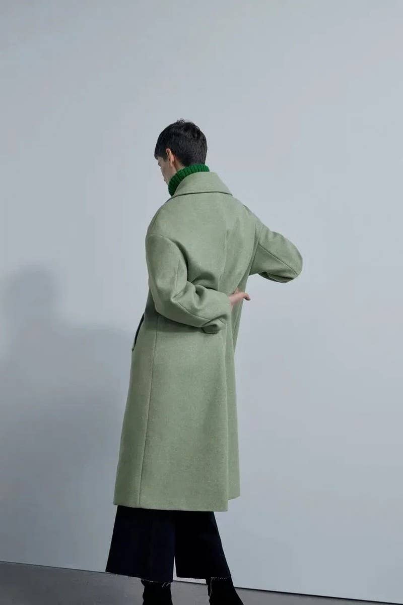 CWOCO1098_SOLID COLOR LAPEL LOOSE DOUBLE-BREASTED LONG COAT