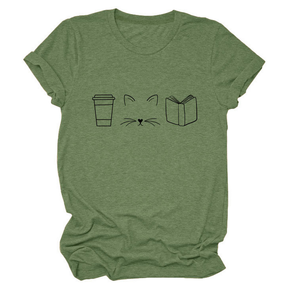 Cute Cat Line Art Tee ? Coffee Cup Print Shirt